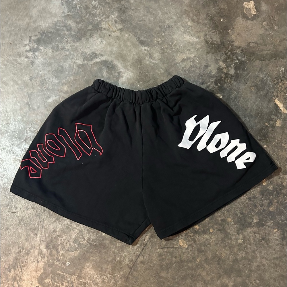 VLONE Black Shorts with Red & White Logos